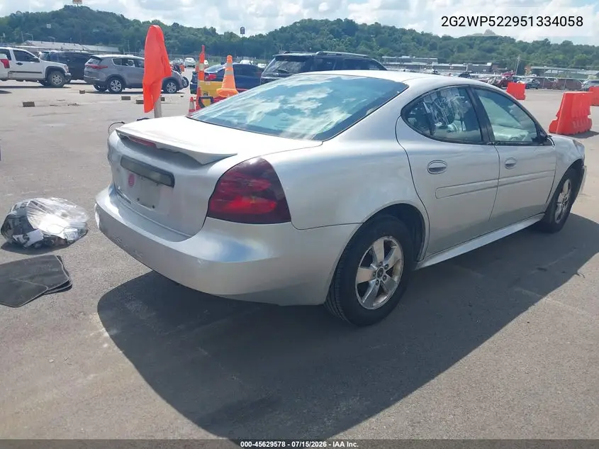 2005 Pontiac Grand Prix VIN: 2G2WP522951334058 Lot: 45629578