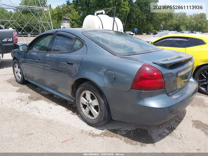 2006 Pontiac Grand Prix VIN: 2G2WP552861113936 Lot: 45554823