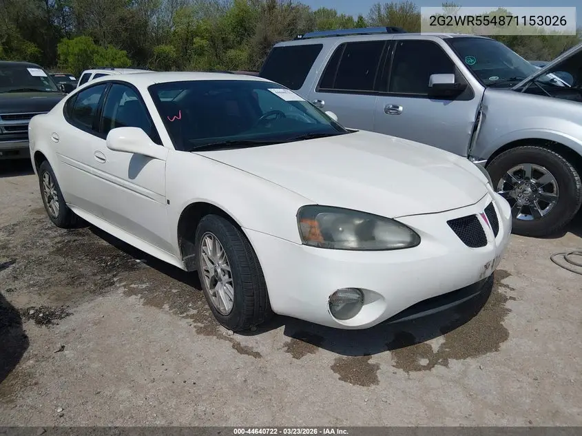 2007 Pontiac Grand Prix Gt VIN: 2G2WR554871153026 Lot: 44640722