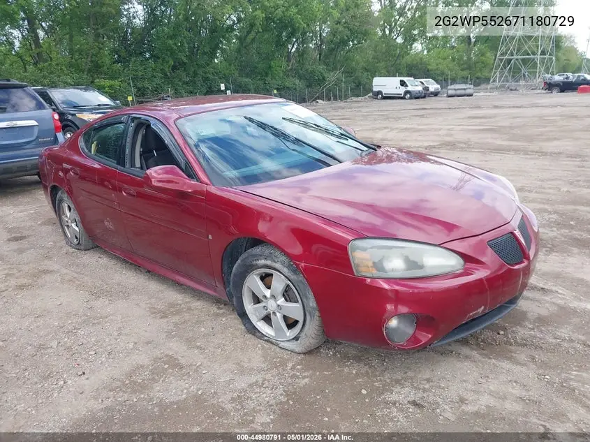 2007 Pontiac Grand Prix VIN: 2G2WP552671180729 Lot: 44980791