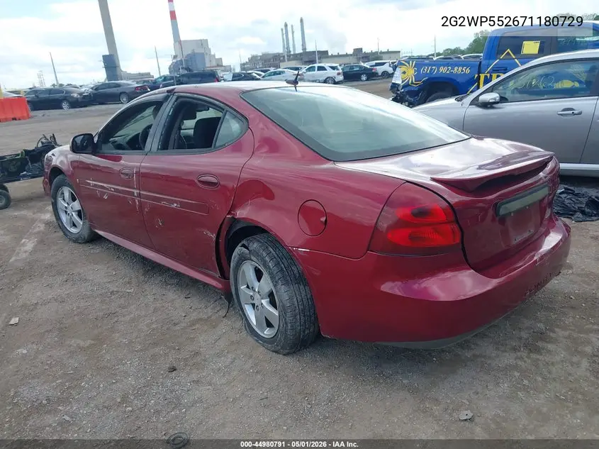 2007 Pontiac Grand Prix VIN: 2G2WP552671180729 Lot: 44980791