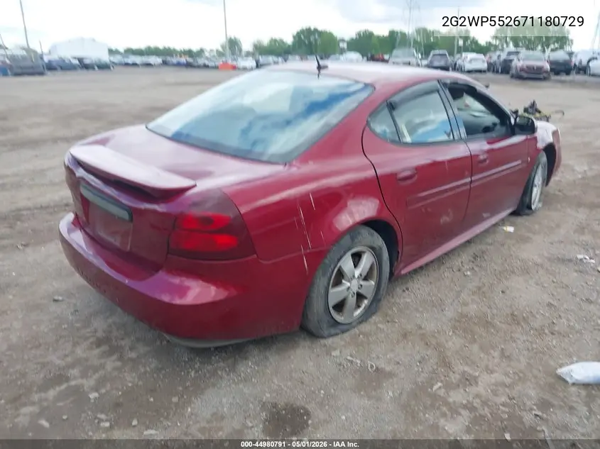 2007 Pontiac Grand Prix VIN: 2G2WP552671180729 Lot: 44980791