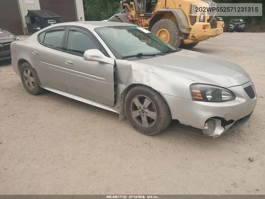 2007 Pontiac Grand Prix VIN: 2G2WP552571231315 Lot: 45617130