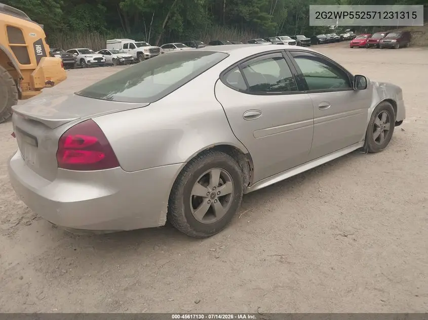 2007 Pontiac Grand Prix VIN: 2G2WP552571231315 Lot: 45617130