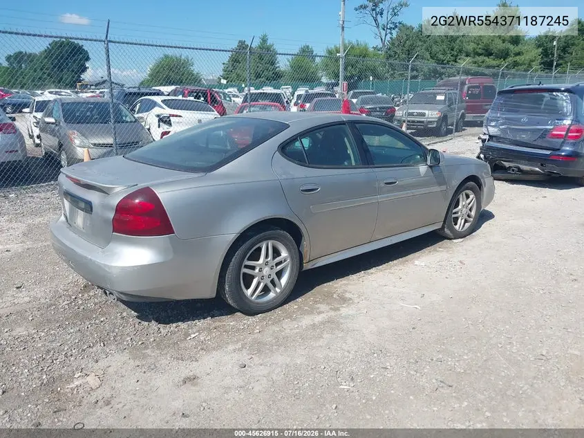 2007 Pontiac Grand Prix Gt VIN: 2G2WR554371187245 Lot: 45626915