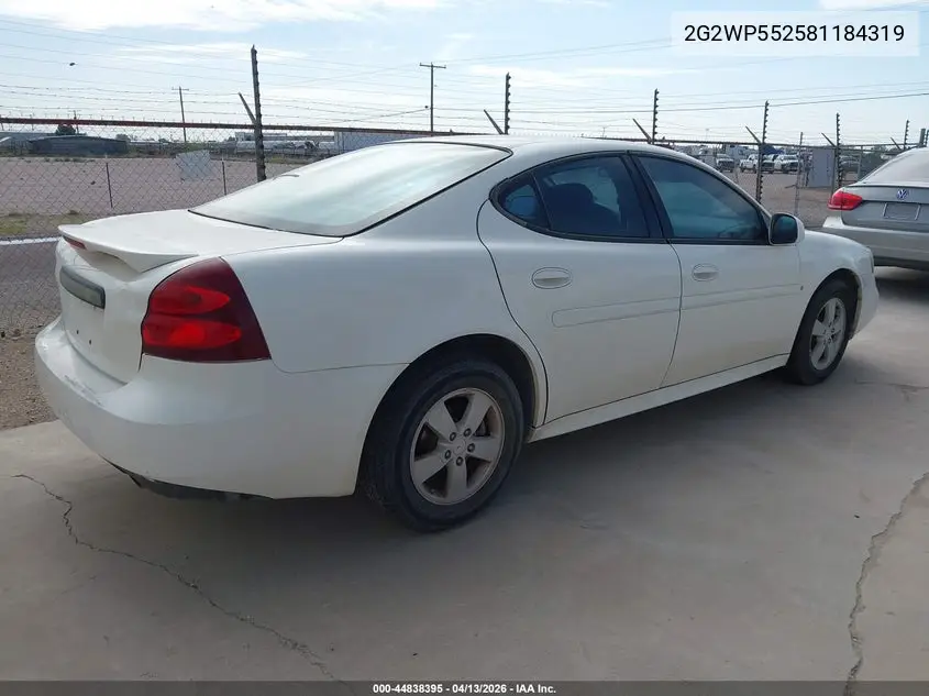 2008 Pontiac Grand Prix VIN: 2G2WP552581184319 Lot: 44838395
