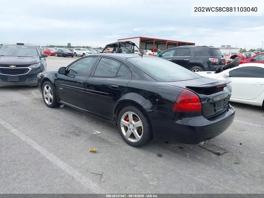 2008 Pontiac Grand Prix Gxp VIN: 2G2WC58C881103040 Lot: 45147447