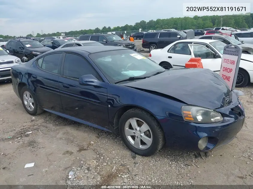 2008 Pontiac Grand Prix VIN: 2G2WP552X81191671 Lot: 45167806