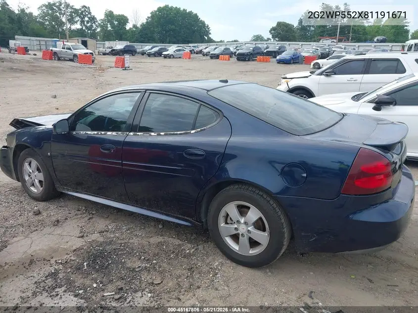 2008 Pontiac Grand Prix VIN: 2G2WP552X81191671 Lot: 45167806