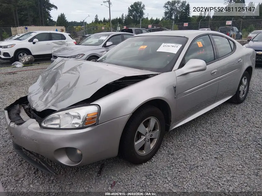 2008 Pontiac Grand Prix VIN: 2G2WP552481125147 Lot: 45267815