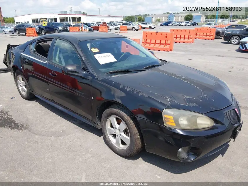 2008 Pontiac Grand Prix VIN: 2G2WP552X81158993 Lot: 45526324