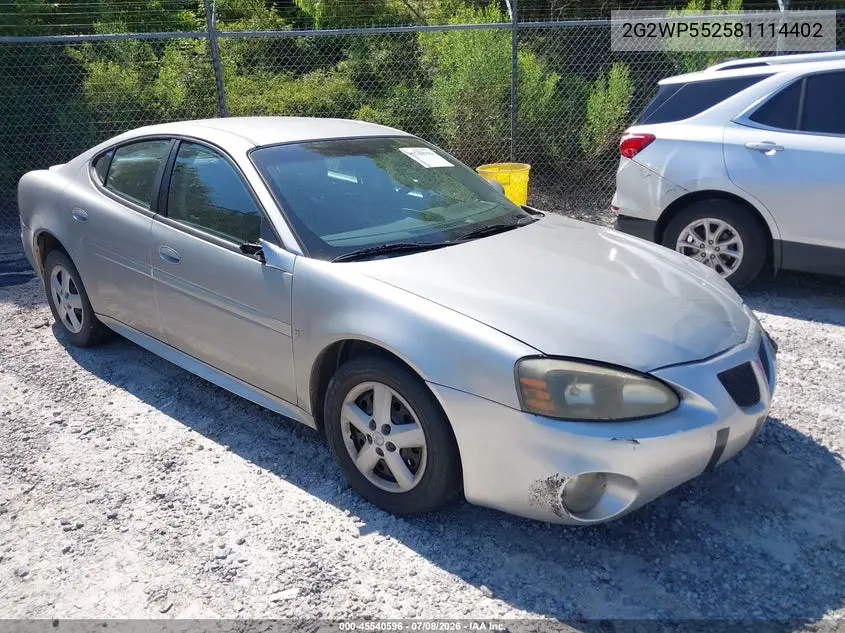 2008 Pontiac Grand Prix VIN: 2G2WP552581114402 Lot: 45540596