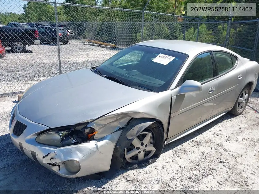 2008 Pontiac Grand Prix VIN: 2G2WP552581114402 Lot: 45540596