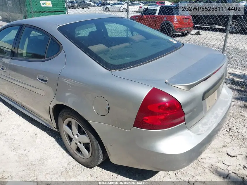 2008 Pontiac Grand Prix VIN: 2G2WP552581114402 Lot: 45540596