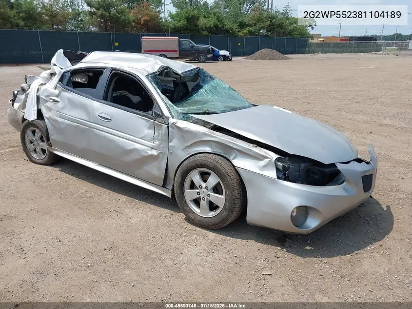 2008 Pontiac Grand Prix VIN: 2G2WP552381104189 Lot: 45593746