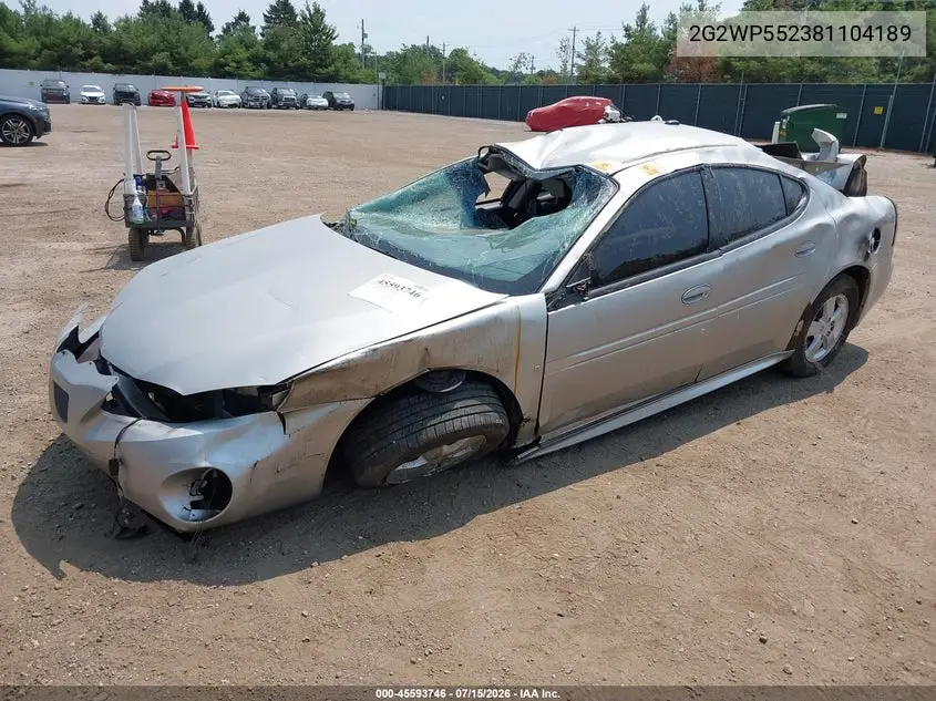 2008 Pontiac Grand Prix VIN: 2G2WP552381104189 Lot: 45593746