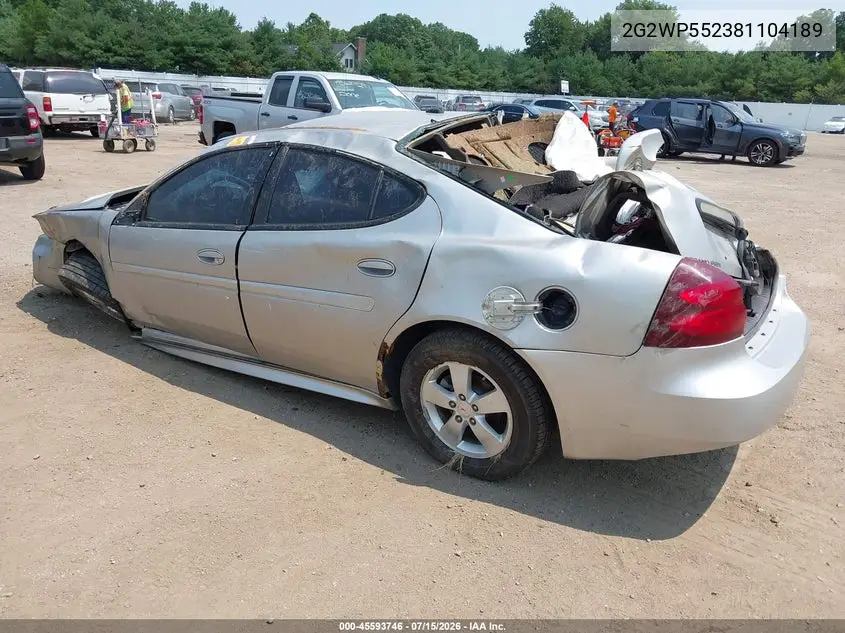2008 Pontiac Grand Prix VIN: 2G2WP552381104189 Lot: 45593746