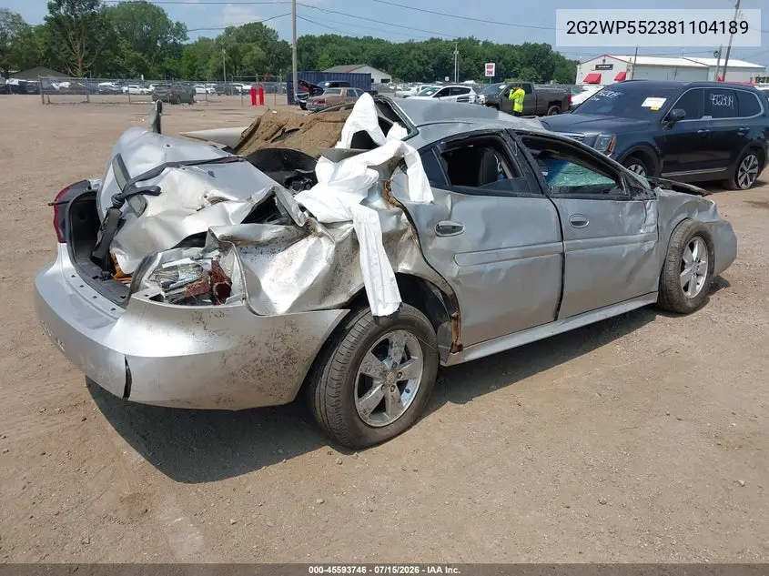 2008 Pontiac Grand Prix VIN: 2G2WP552381104189 Lot: 45593746