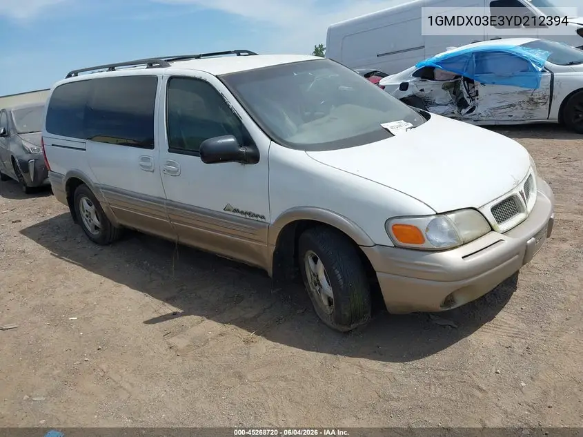 2000 Pontiac Montana M16 VIN: 1GMDX03E3YD212394 Lot: 45268720