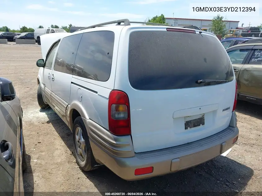 2000 Pontiac Montana M16 VIN: 1GMDX03E3YD212394 Lot: 45268720