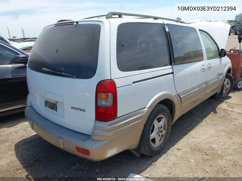 2000 Pontiac Montana M16 VIN: 1GMDX03E3YD212394 Lot: 45268720