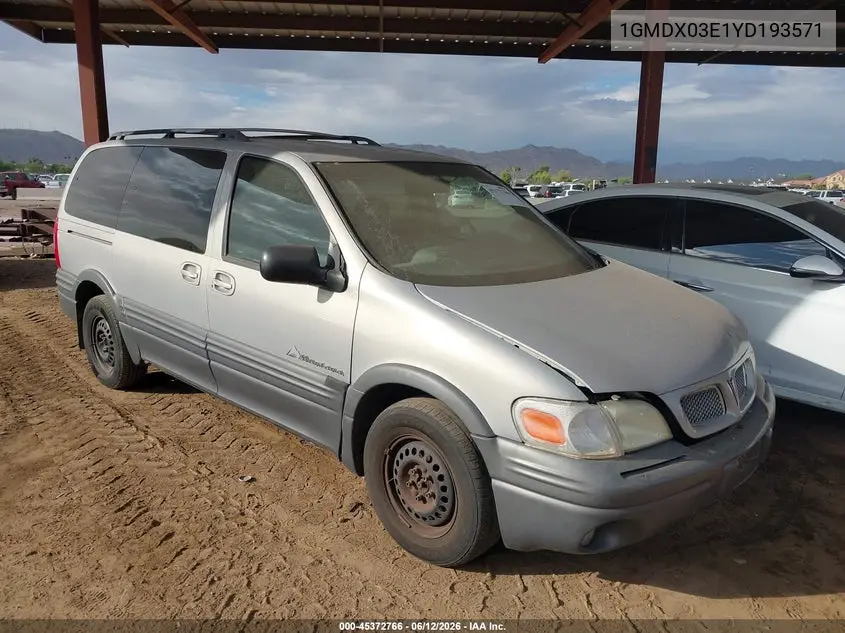 2000 Pontiac Montana M16 VIN: 1GMDX03E1YD193571 Lot: 45372766