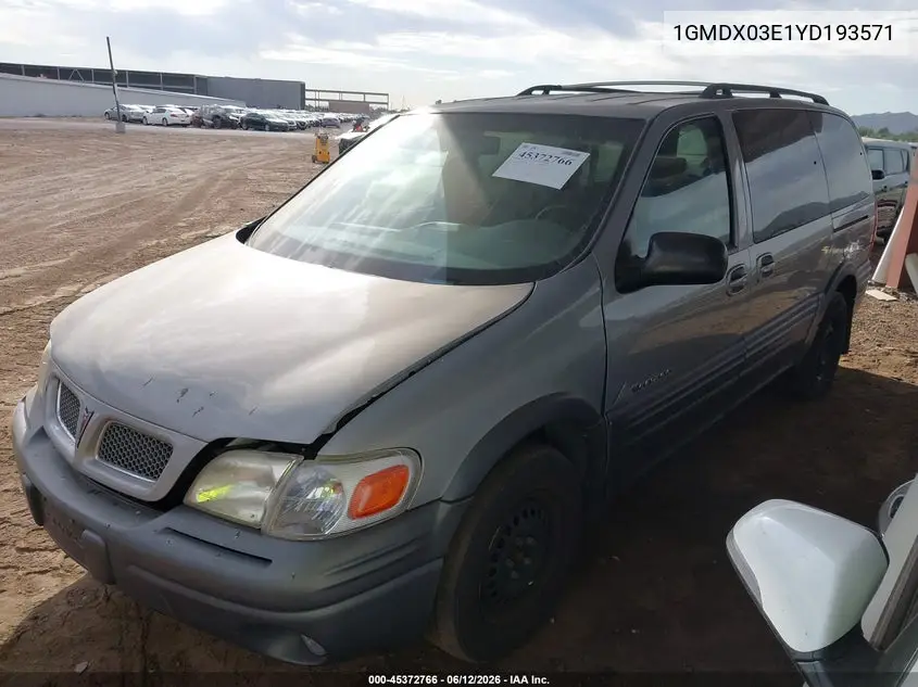 2000 Pontiac Montana M16 VIN: 1GMDX03E1YD193571 Lot: 45372766