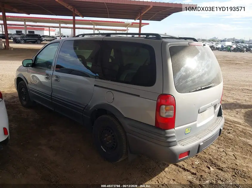 2000 Pontiac Montana M16 VIN: 1GMDX03E1YD193571 Lot: 45372766