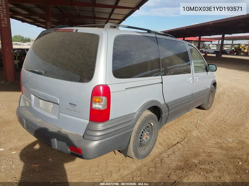 2000 Pontiac Montana M16 VIN: 1GMDX03E1YD193571 Lot: 45372766