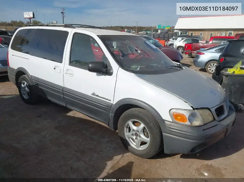 2001 Pontiac Montana M16 W/1Sd Pkg. VIN: 1GMDX03E11D184097 Lot: 43667266