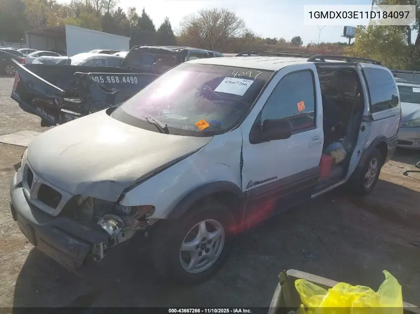 2001 Pontiac Montana M16 W/1Sd Pkg. VIN: 1GMDX03E11D184097 Lot: 43667266