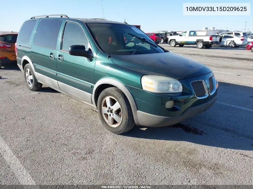 2005 Pontiac Montana Sv6 Fwd VIN: 1GMDV33L15D209625 Lot: 43651202