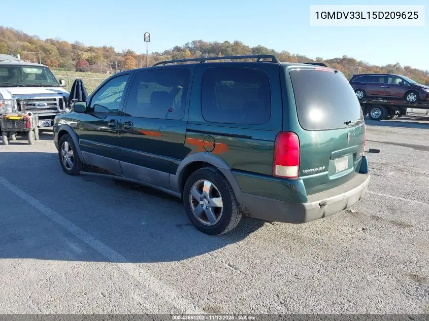 2005 Pontiac Montana Sv6 Fwd VIN: 1GMDV33L15D209625 Lot: 43651202