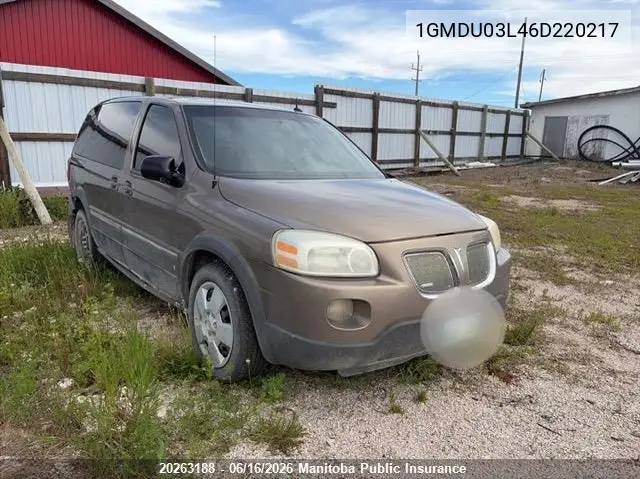 2006 Pontiac Montana Sv6 VIN: 1GMDU03L46D220217 Lot: 20263188