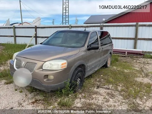 2006 Pontiac Montana Sv6 VIN: 1GMDU03L46D220217 Lot: 20263188
