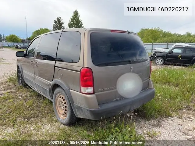 2006 Pontiac Montana Sv6 VIN: 1GMDU03L46D220217 Lot: 20263188