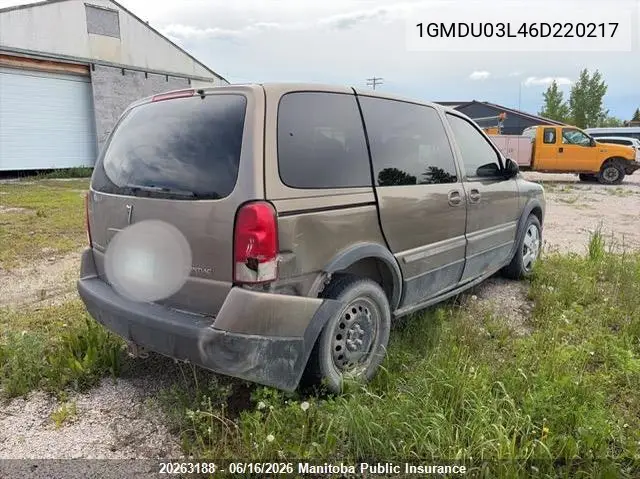 2006 Pontiac Montana Sv6 VIN: 1GMDU03L46D220217 Lot: 20263188