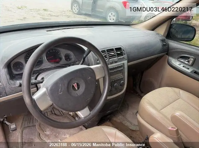 2006 Pontiac Montana Sv6 VIN: 1GMDU03L46D220217 Lot: 20263188