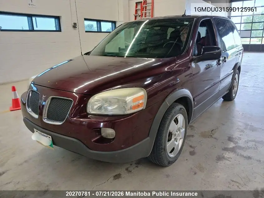 2009 Pontiac Montana Sv6 VIN: 1GMDU03159D125961 Lot: 20270781