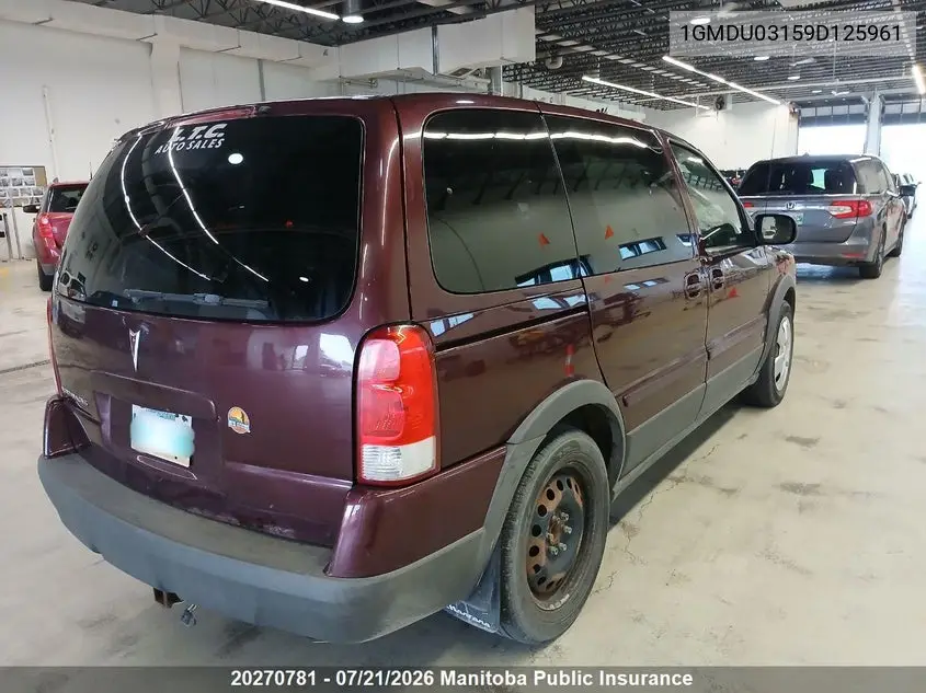 2009 Pontiac Montana Sv6 VIN: 1GMDU03159D125961 Lot: 20270781