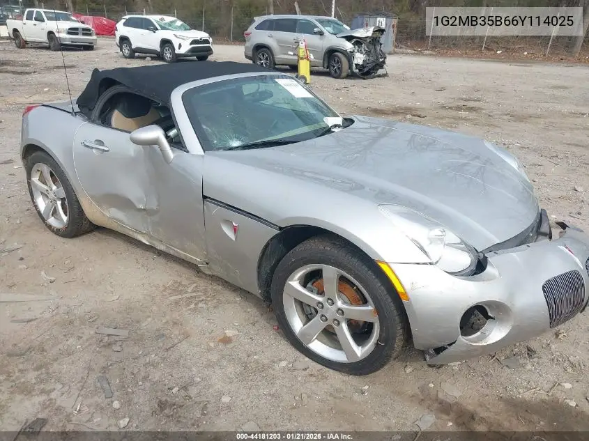 2006 Pontiac Solstice VIN: 1G2MB35B66Y114025 Lot: 44181203
