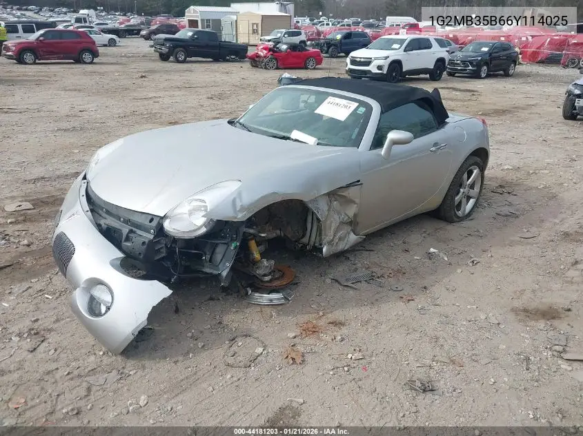 2006 Pontiac Solstice VIN: 1G2MB35B66Y114025 Lot: 44181203