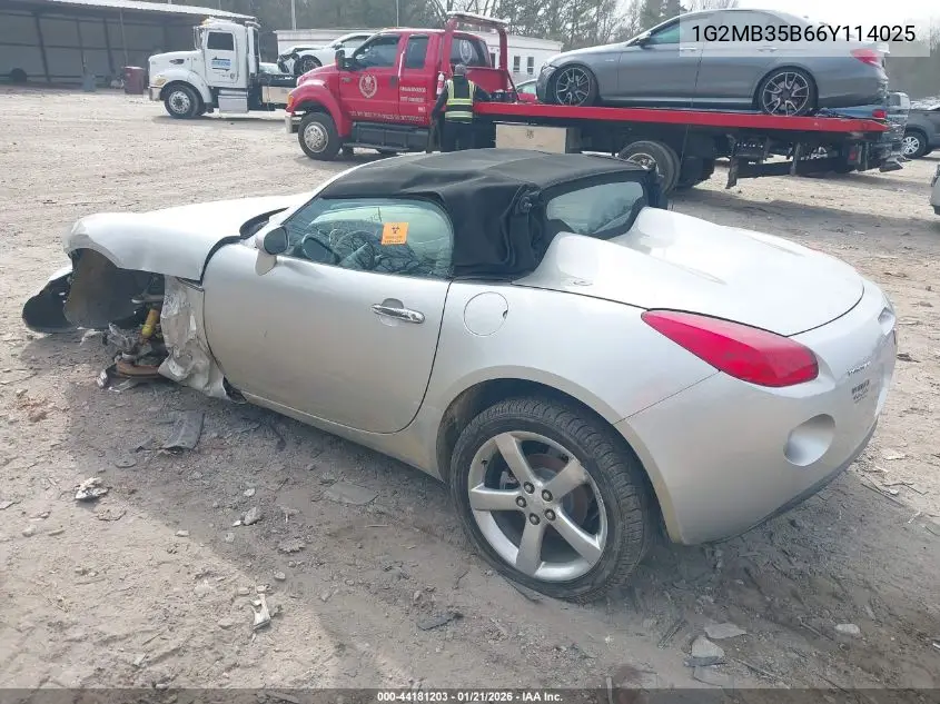 2006 Pontiac Solstice VIN: 1G2MB35B66Y114025 Lot: 44181203