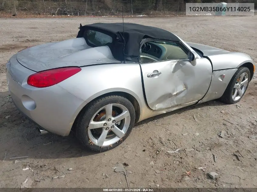 2006 Pontiac Solstice VIN: 1G2MB35B66Y114025 Lot: 44181203
