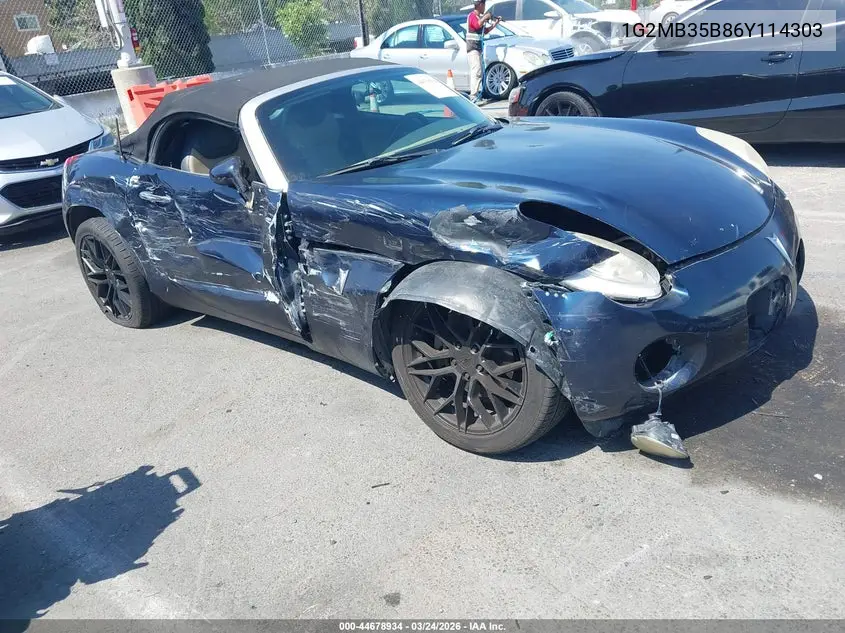 2006 Pontiac Solstice VIN: 1G2MB35B86Y114303 Lot: 44678934