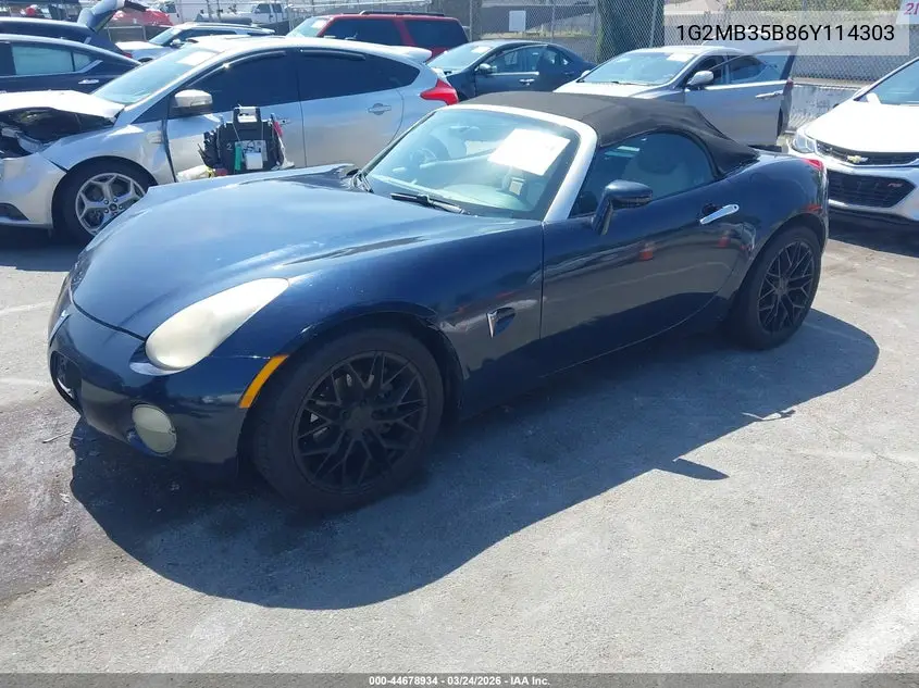 2006 Pontiac Solstice VIN: 1G2MB35B86Y114303 Lot: 44678934