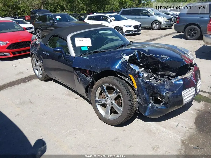 2007 Pontiac Solstice VIN: 1G2MB35B17Y111549 Lot: 45107152