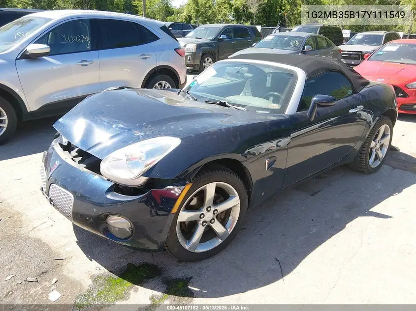 2007 Pontiac Solstice VIN: 1G2MB35B17Y111549 Lot: 45107152