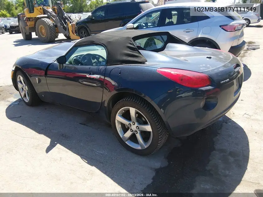 2007 Pontiac Solstice VIN: 1G2MB35B17Y111549 Lot: 45107152