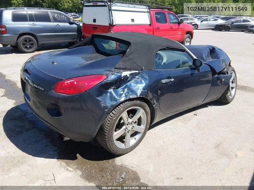 2007 Pontiac Solstice VIN: 1G2MB35B17Y111549 Lot: 45107152